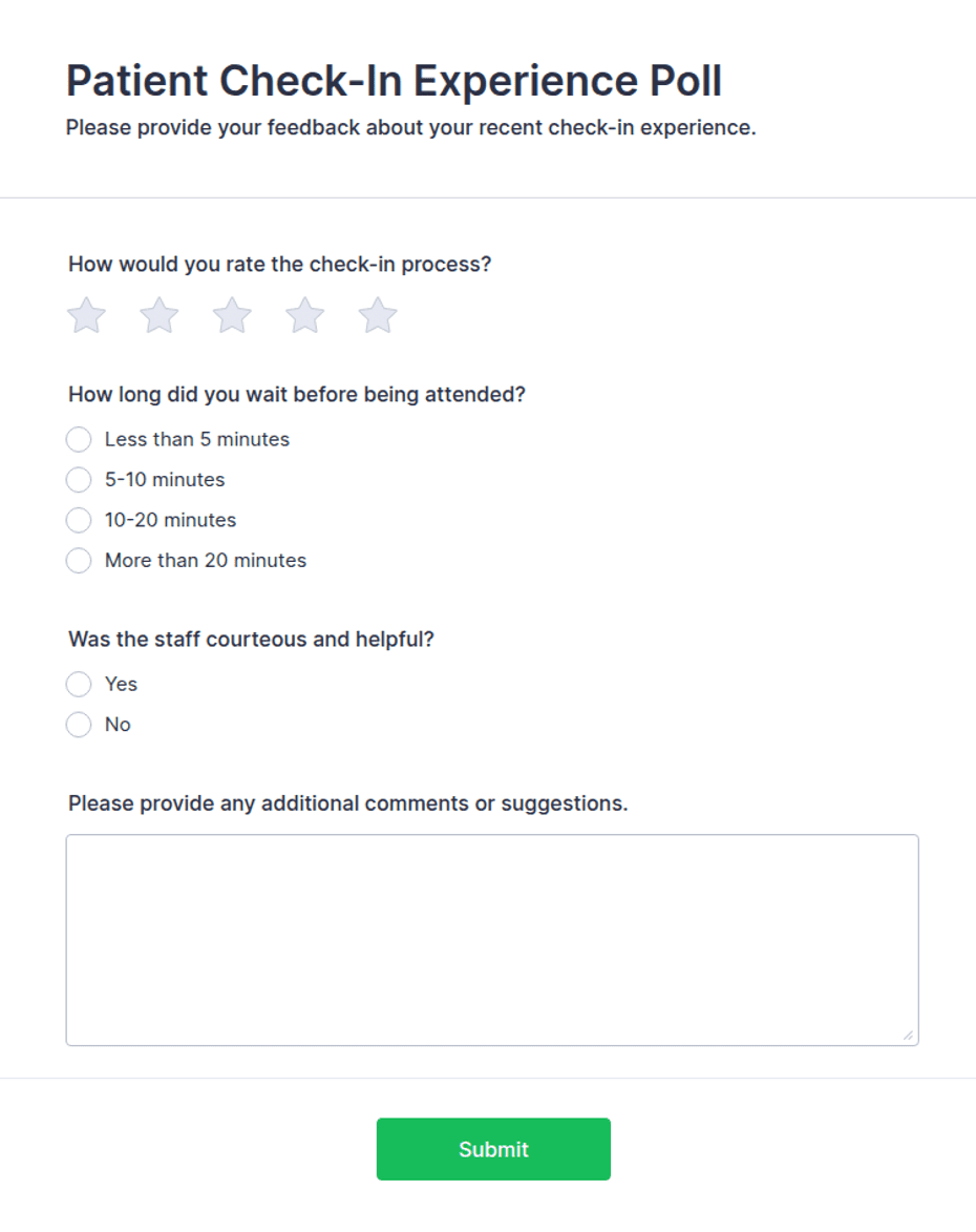 Patient Check-In Experience Poll Form Template | Jotform