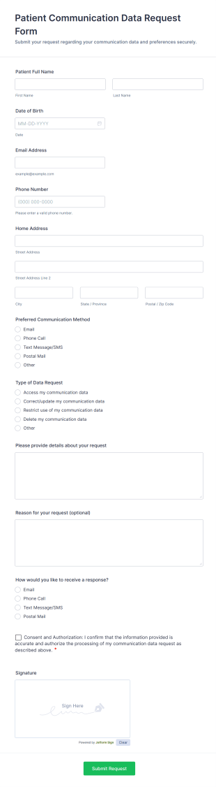 Patient Communication Data Request Form Template