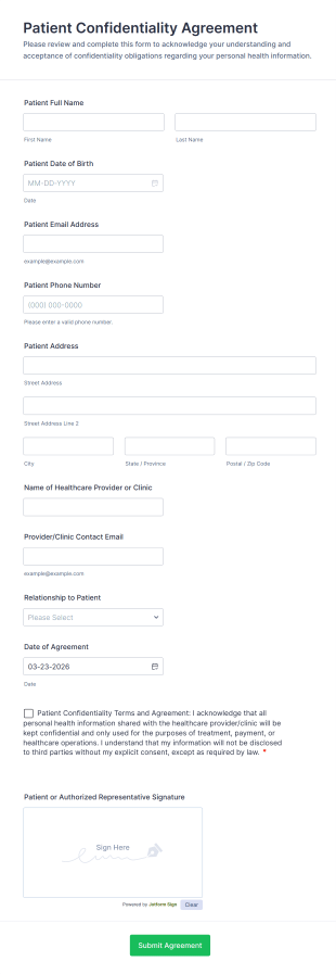 Patient Confidentiality Agreement Form Template
