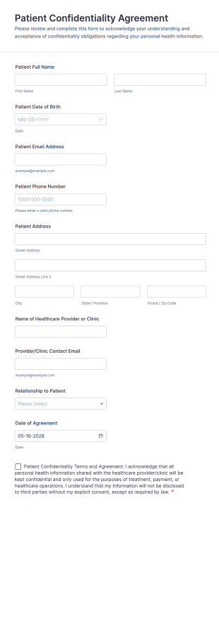 Patient Confidentiality Agreement Form Template