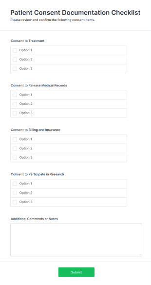 Patient Consent Documentation Checklist Form Template
