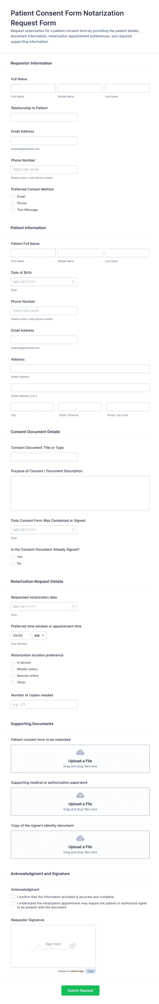 Patient Consent Form Notarization Request Form