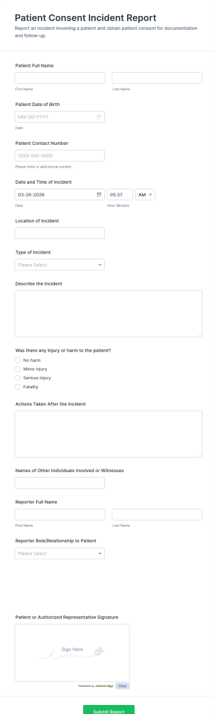 Patient Consent Incident Report Form Template