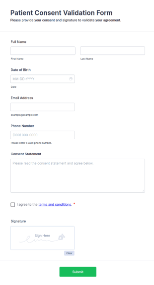 Patient Consent Validation Form Template