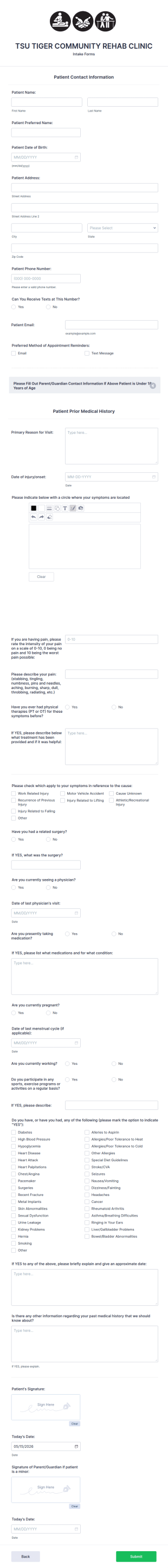 Patient Contact And PMH Form Template