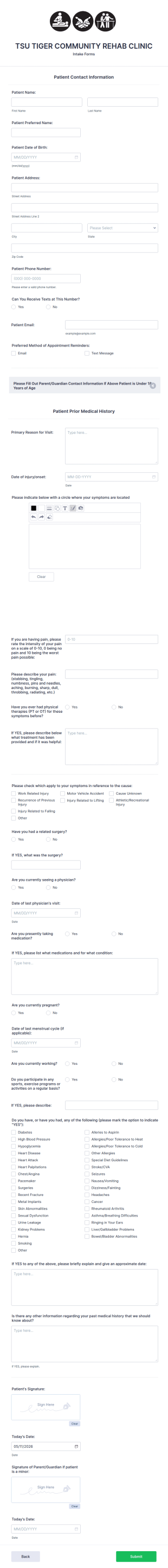 Patient Contact And PMH Form Template