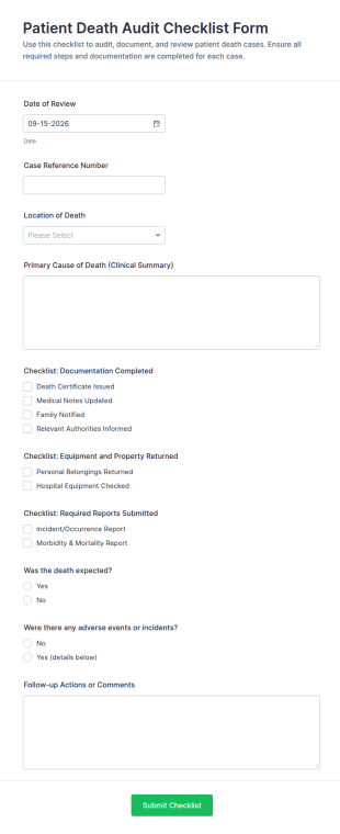 Patient Death Audit Checklist Form Template