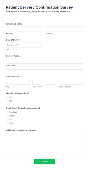 Patient Delivery Confirmation Survey Form Template
