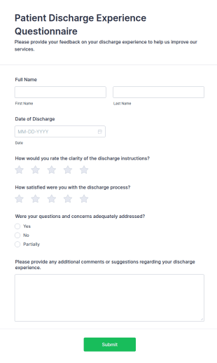 Patient Discharge Experience Questionnaire Form Template