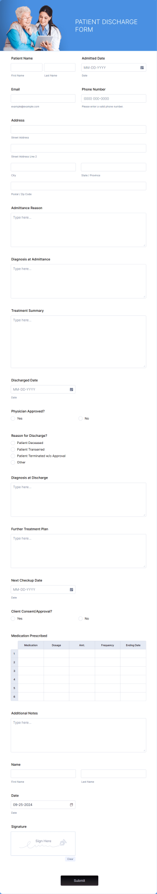 Patient Discharge Form Template