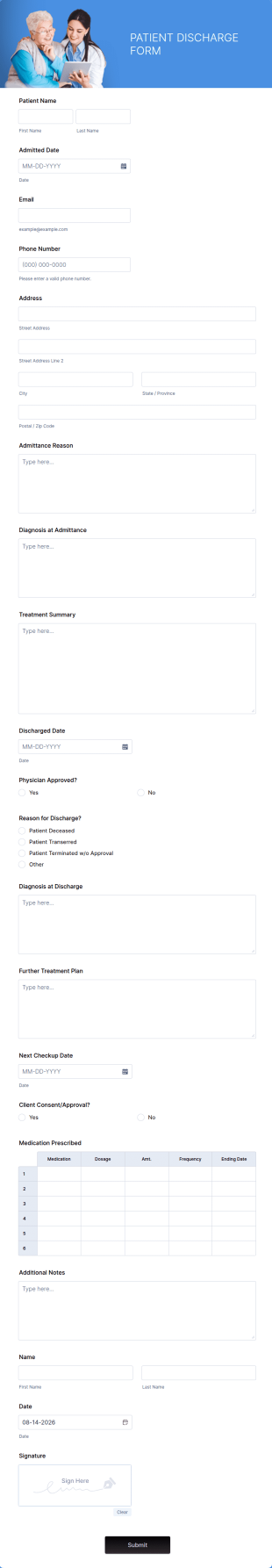 Patient Discharge Form Template