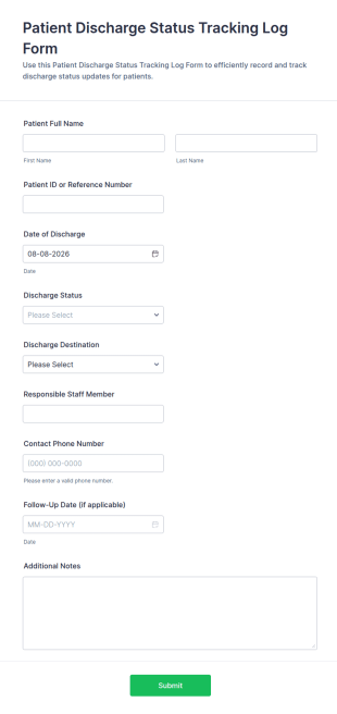 Patient Discharge Status Tracking Log Form Template