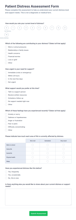 Patient Distress Assessment Form Template
