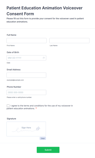 Patient Education Animation Voiceover Consent Form Template