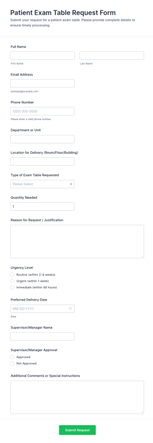 Patient Exam Table Request Form Template