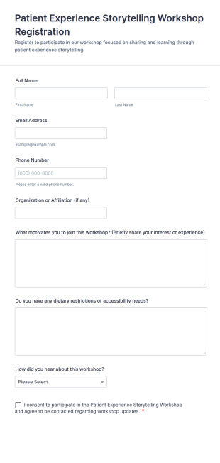 Patient Experience Storytelling Workshop Registration Form Template