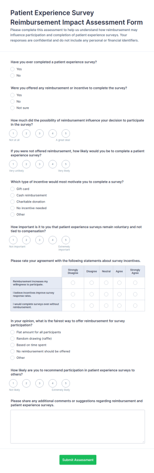 Patient Experience Survey Reimbursement Impact Assessment Form Template