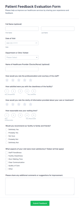 Patient Feedback Evaluation Form Template