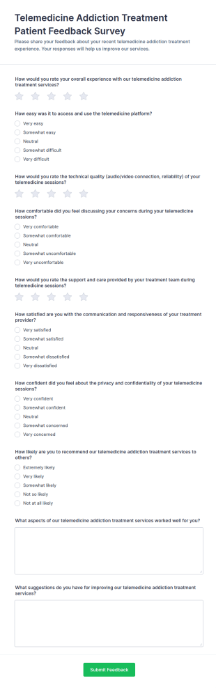 Patient Feedback On Telemedicine Addiction Treatment Form Template