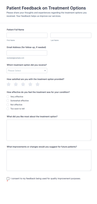 Patient Feedback On Treatment Options Form Template
