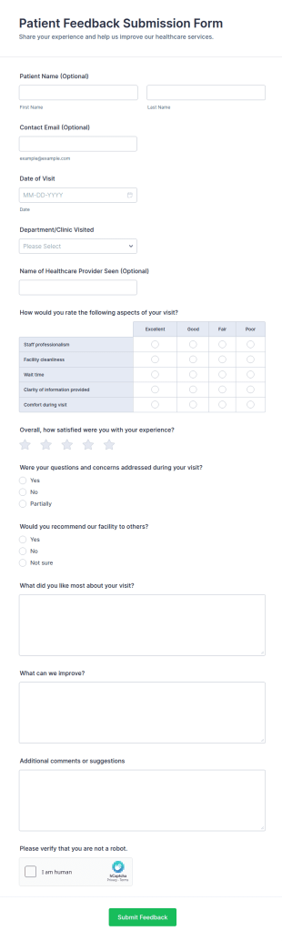 Patient Feedback Submission Form Template