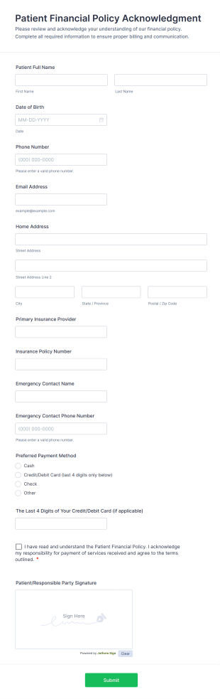 Patient Financial Policy Acknowledgment Form Template