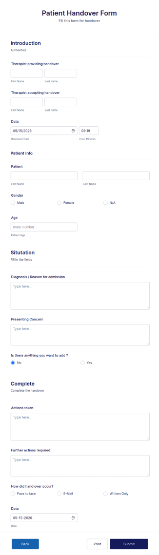Patient Handover Form Template