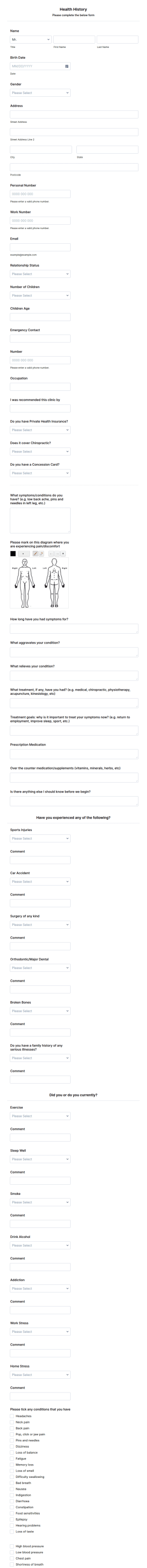 Patient Health History Form Template