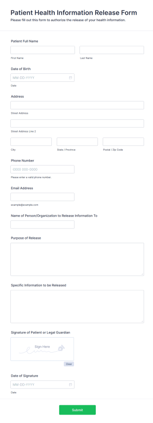 Patient Health Information Release Form Template