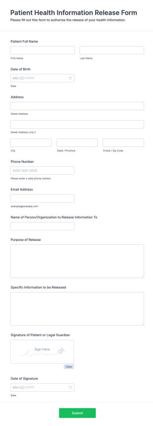 Patient Health Information Release Form Template