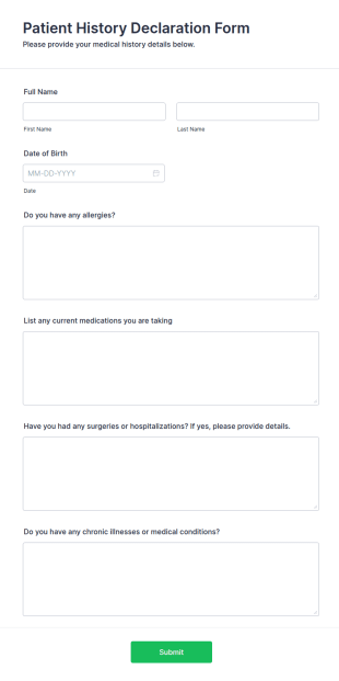 Patient History Declaration Form Template