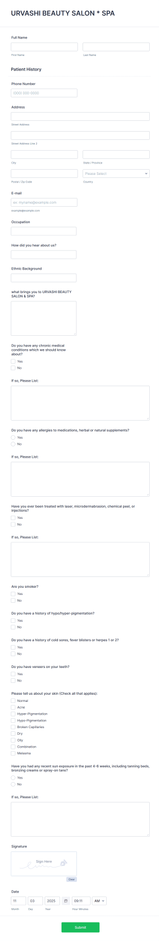 Patient History Form Template