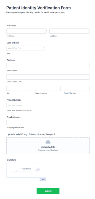 Patient Identity Verification Form Template