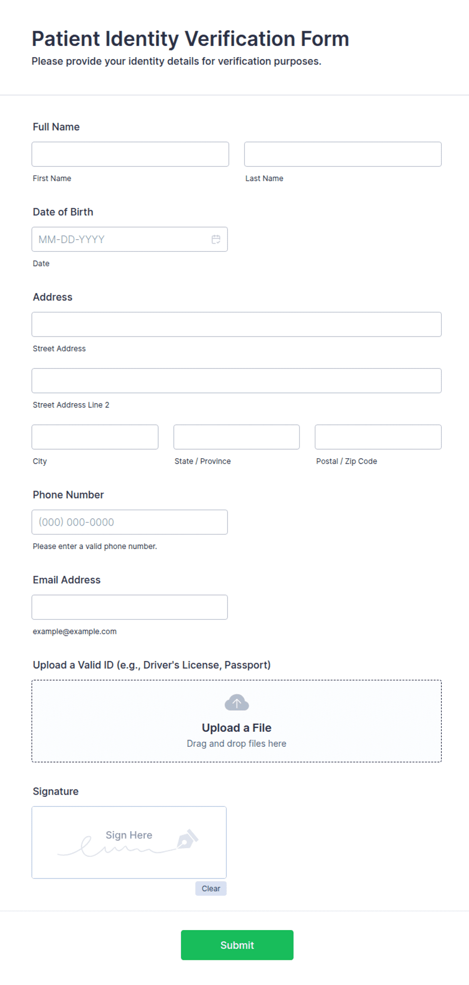 Patient Identity Verification Form Template | Jotform