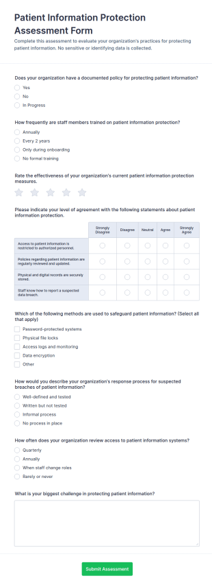 Patient Information Protection Assessment Form Template