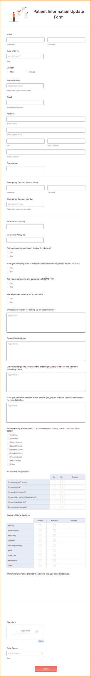 Patient Information Update Form Template