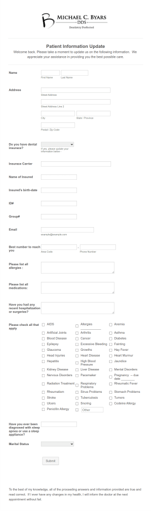 Dental Patient Information Update Form Template