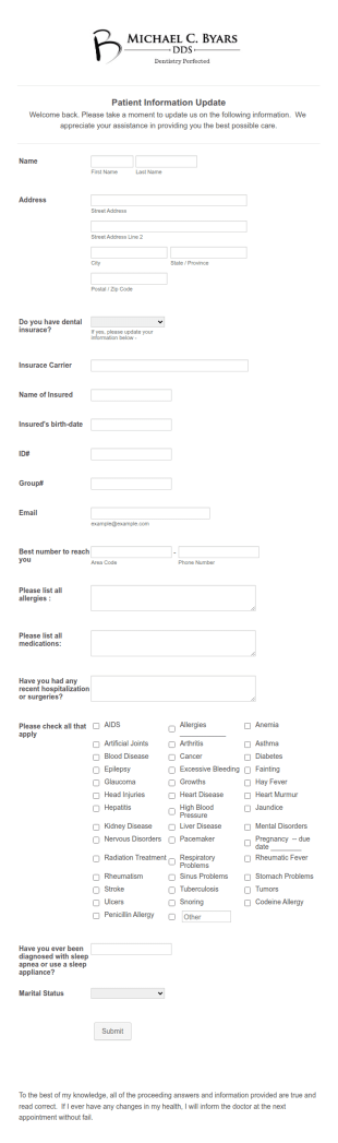 Dental Patient Information Update Form Template