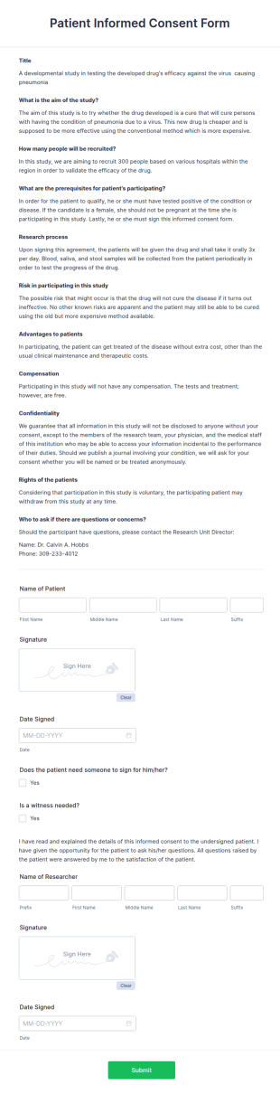 Patient Informed Consent Form Template