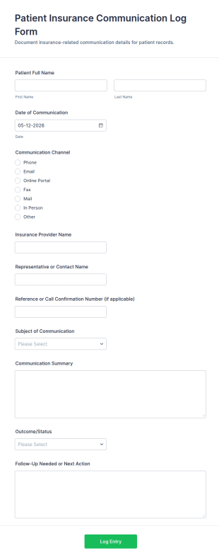 Patient Insurance Communication Log Form Template