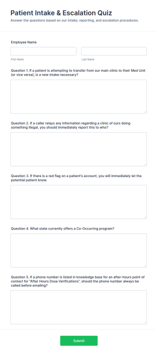 Patient Intake And Escalation Quiz Form Template