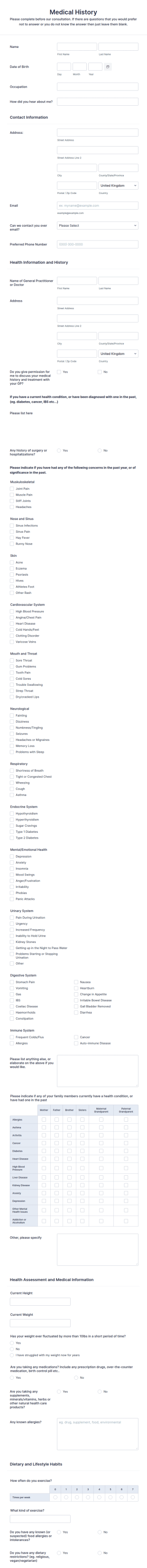 Patient Intake Form Template