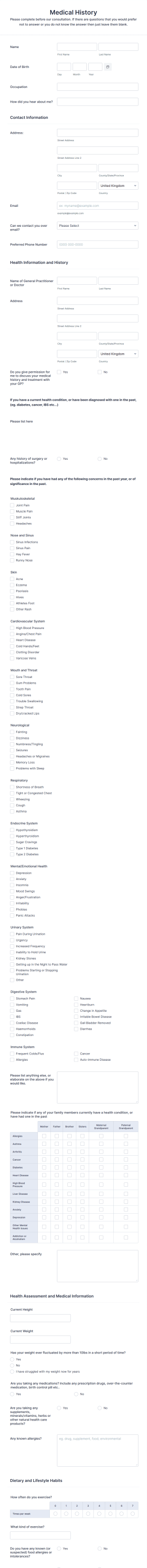 Patient Intake Form Template