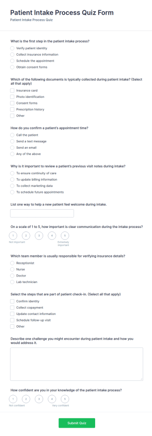 Patient Intake Process Quiz Form Template