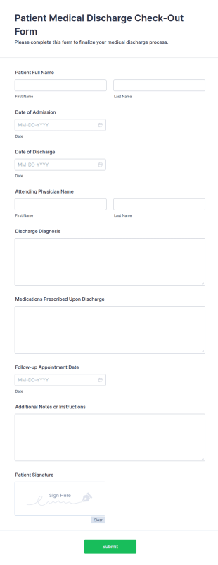 Patient Medical Discharge Check Out Form Template