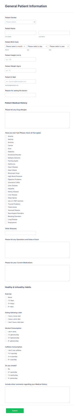 Patient Medical History Form Template