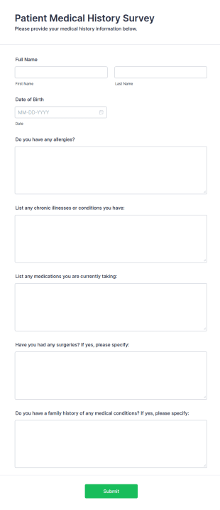 Patient Medical History Survey Form Template