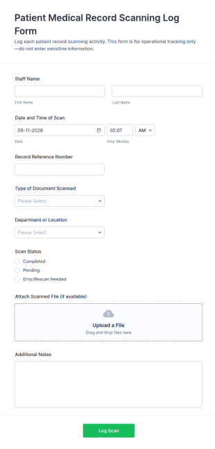 Patient Medical Record Scanning Log Form Template