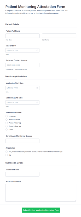 Patient Monitoring Attestation Form Template