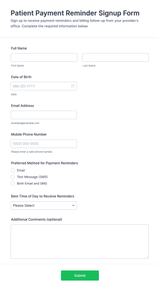 Patient Payment Reminder Signup Form Template